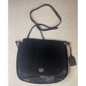 Lauren Ralph Lauren Black Suede Leather Crossbody Bag Saddle Flap RLL Handbag